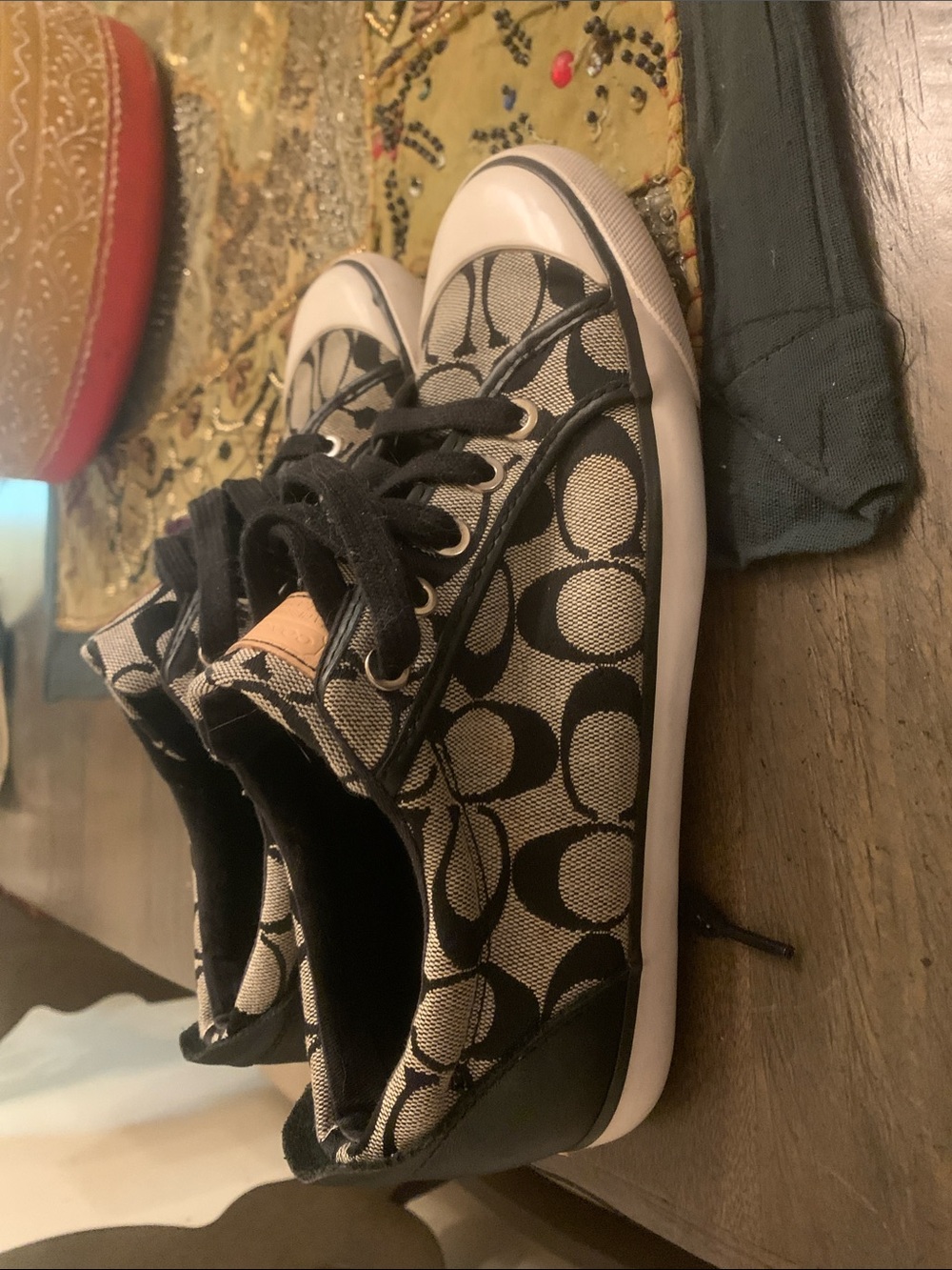 Coach Kids High-Top Sneakers in Black and Tan Signature Canvas